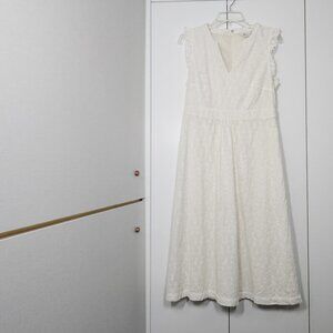 Boden Eyelet Sleeveless Dress Size 8R Off-White 100% Cotton